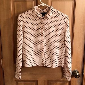 H&M Pale Pink w/ Black Hearts Button Up Blouse 🖤
